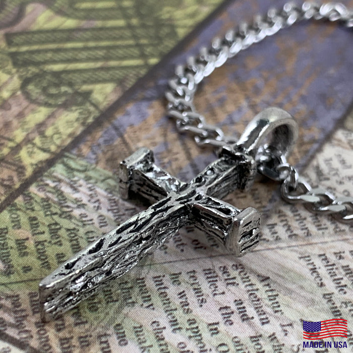 Nail Cross Antique Silver Stainless Steel Curb Chain Necklace - Forgiven Jewelry