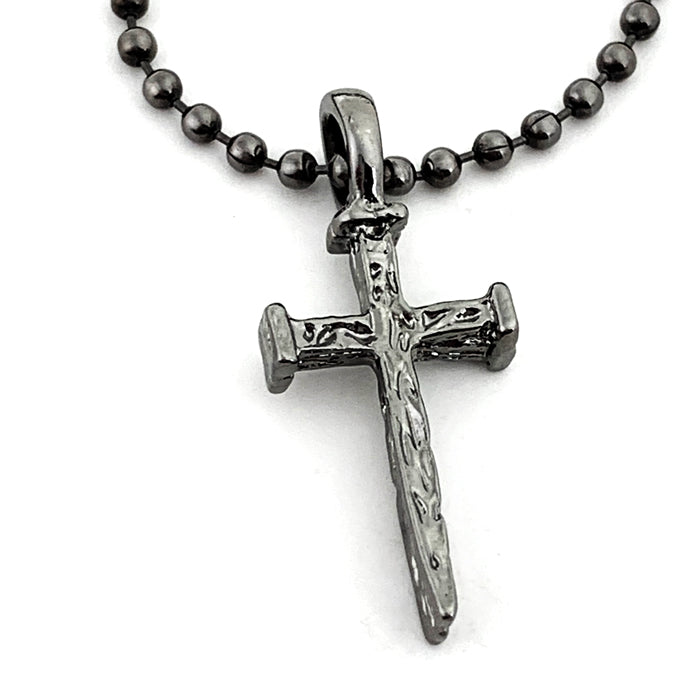 Nail Cross And Ball Chain With Gunmetal Finish Necklace - Forgiven Jewelry