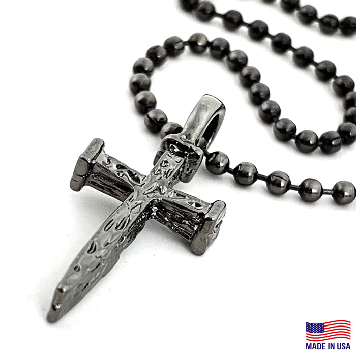 Nail Cross And Ball Chain With Gunmetal Finish Necklace - Forgiven Jewelry