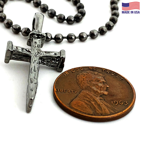 Nail Cross And Ball Chain With Gunmetal Finish Necklace - Forgiven Jewelry
