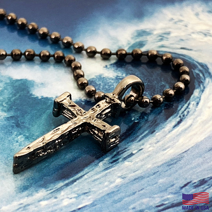 Nail Cross And Ball Chain With Gunmetal Finish Necklace - Forgiven Jewelry