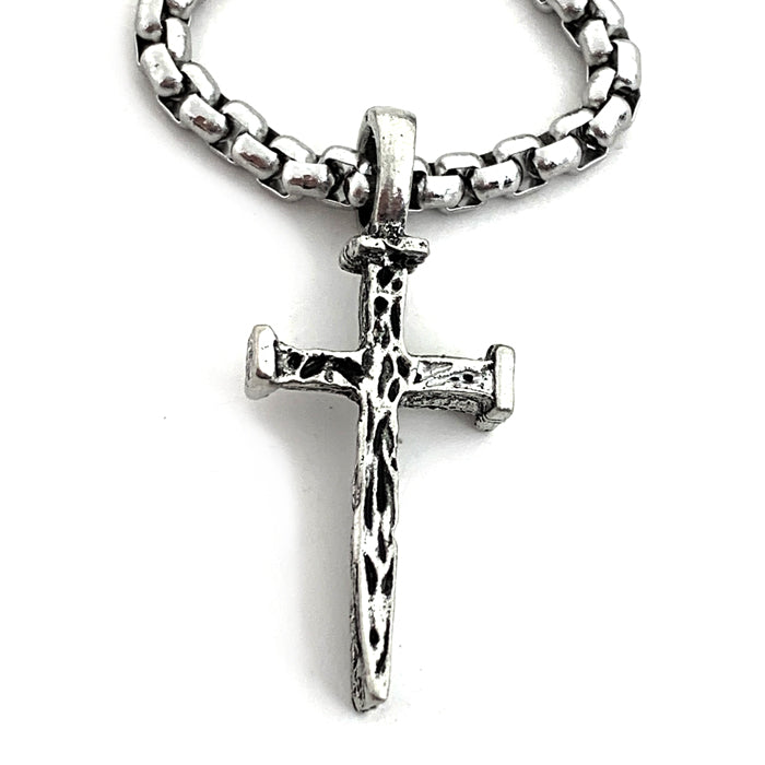 Nail Cross Antique Silver Stainless Steel Heavy Chain Necklace - Forgiven Jewelry