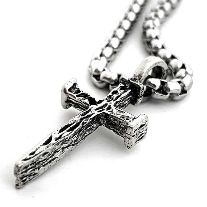 Nail Cross Antique Silver Stainless Steel Heavy Chain Necklace - Forgiven Jewelry