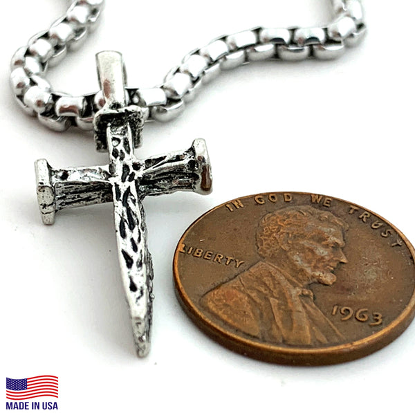 Nail Cross Antique Silver Stainless Steel Heavy Chain Necklace - Forgiven Jewelry