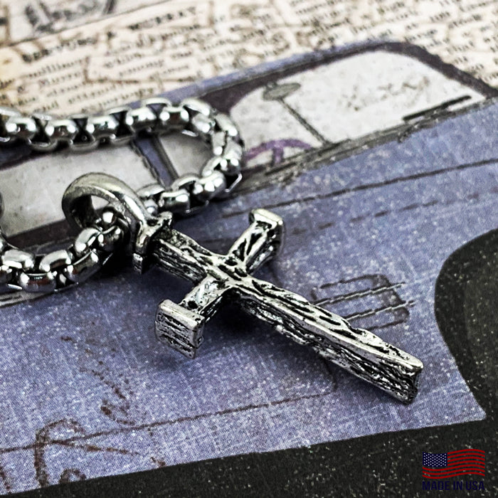 Nail Cross Antique Silver Stainless Steel Heavy Chain Necklace - Forgiven Jewelry
