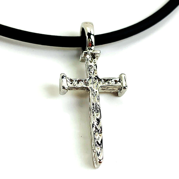Rugged Nail Cross Necklace Rhodium Metal Finish - Forgiven Jewelry