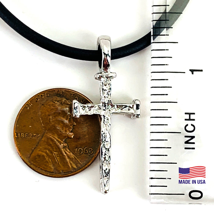 Nail Cross Large Rugged Rhodium Metal Finish Pendant Black Cord Neckla –  Forgiven Jewelry