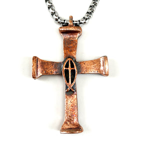 Horse Nails Cross Fish Antique Copper Finish Heavy Chain Necklace - Forgiven Jewelry