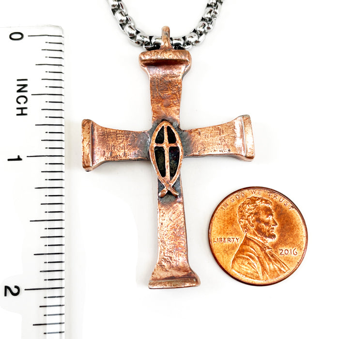 Horse Nails Cross Fish Antique Copper Finish Heavy Chain Necklace - Forgiven Jewelry