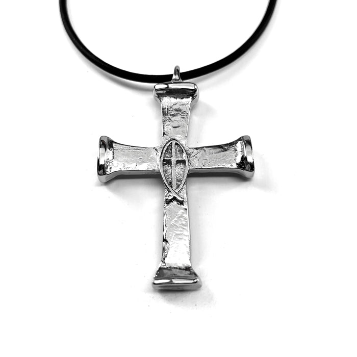 Horse Nails Cross Fish Rhodium Finish Necklace - Forgiven Jewelry