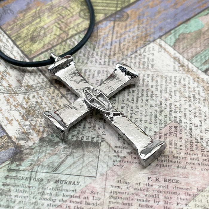 Horse Nails Cross Fish Rhodium Finish Necklace - Forgiven Jewelry