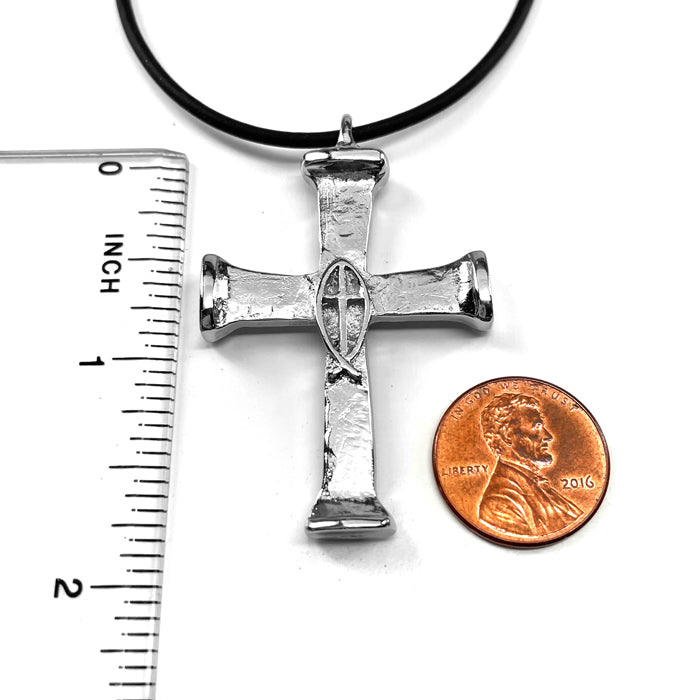 Horse Nails Cross Fish Rhodium Finish Necklace - Forgiven Jewelry
