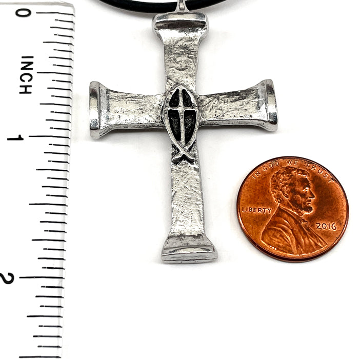 Horse Nails Cross Fish Antique Silver Finish Necklace - Forgiven Jewelry