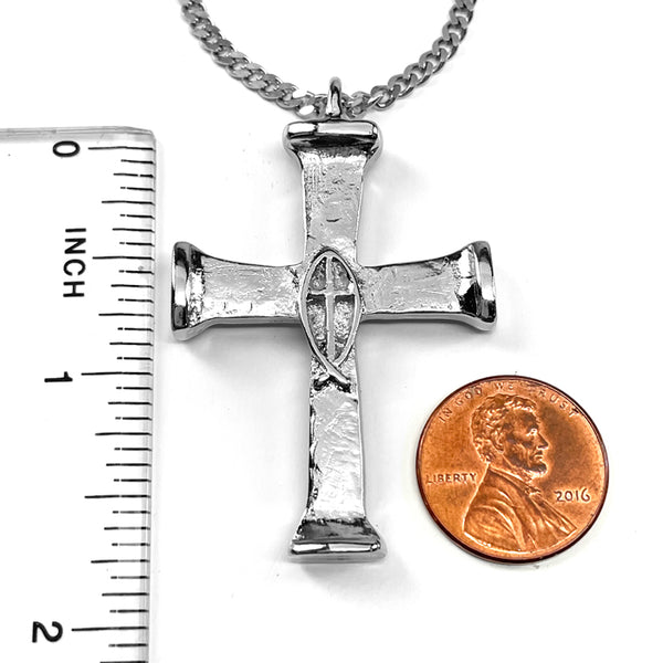 Horse Nails Cross Fish Rhodium Finish Chain Necklace - Forgiven Jewelry