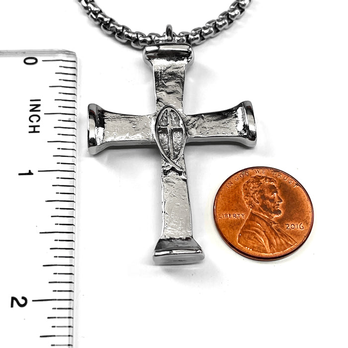 Horse Nails Cross Fish Rhodium Finish Heavy Chain Necklace - Forgiven Jewelry