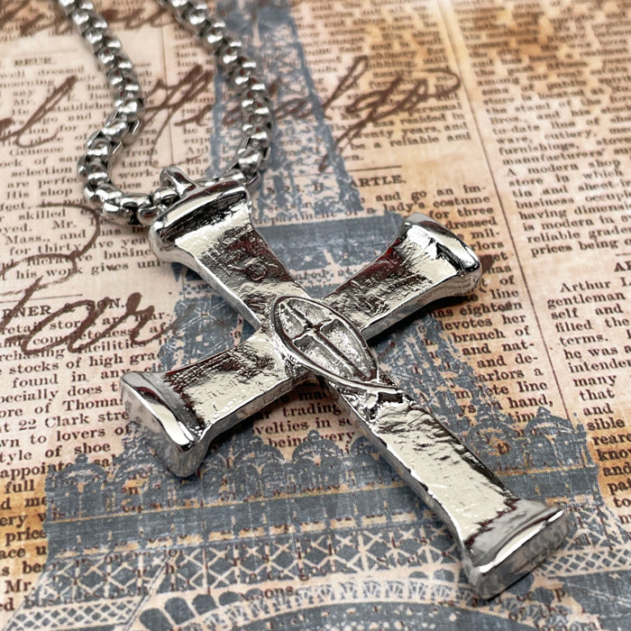 Horse Nails Cross Fish Rhodium Finish Heavy Chain Necklace - Forgiven Jewelry
