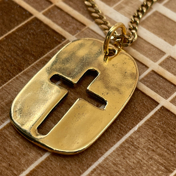 Cross Tag Gold Finish Pendant Gold Chain Necklace
