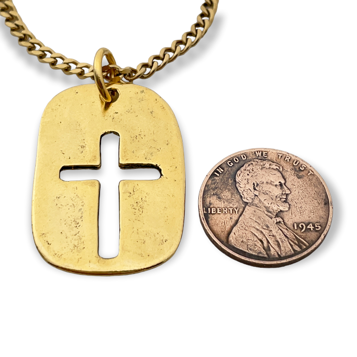 Cross Tag Gold Finish Pendant Gold Chain Necklace