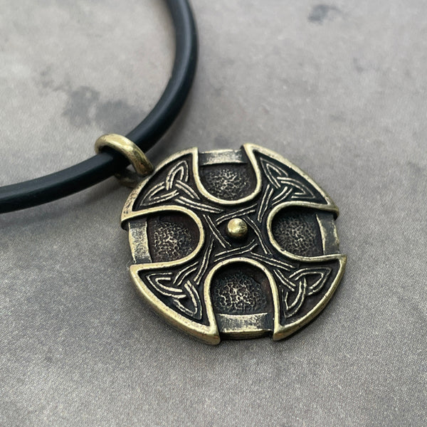 Celtic Cross Trinity Brass Shield Pendant Necklace - Forgiven Jewelry