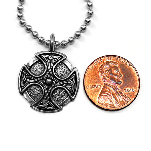 Celtic Cross Trinity Silver Shield Pendant Ball Chain Necklace