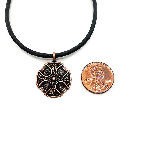Celtic Cross Trinity Copper Shield Pendant Necklace