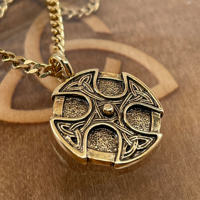Celtic Cross Trinity Shield Gold Finish Pendant Gold Stainless Steel Chain Necklace