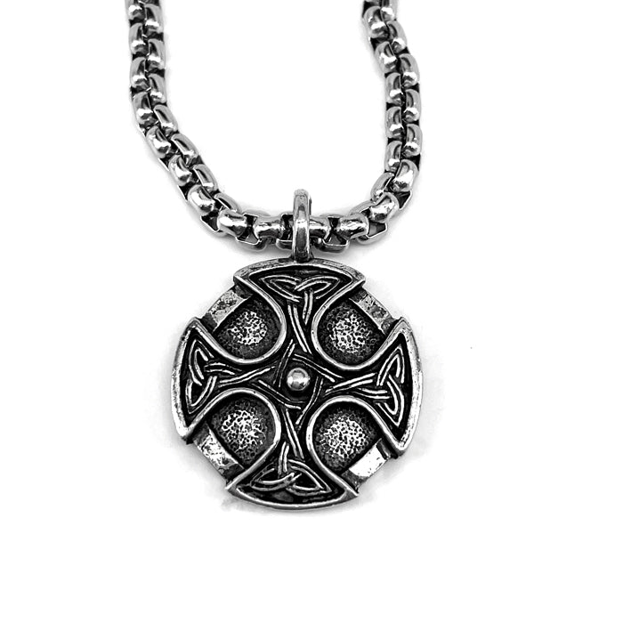 Celtic Cross Trinity Shield Pendant Heavy Stainless Steel Chain Necklace - Forgiven Jewelry