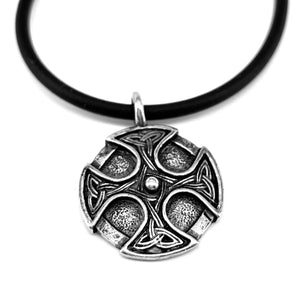 Celtic Cross Trinity Shield Pendant Black Rubber Necklace - Forgiven Jewelry