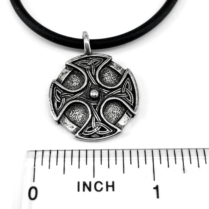 Celtic Cross Trinity Shield Pendant Black Rubber Necklace - Forgiven Jewelry