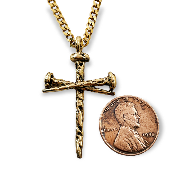 Cross Nail Gold Finish Pendant Gold Chain Necklace