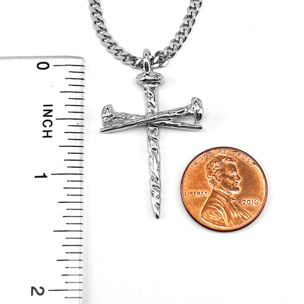 Rugged Antique Nail Cross Necklace Rhodium Silver Finish Chain - Forgiven Jewelry