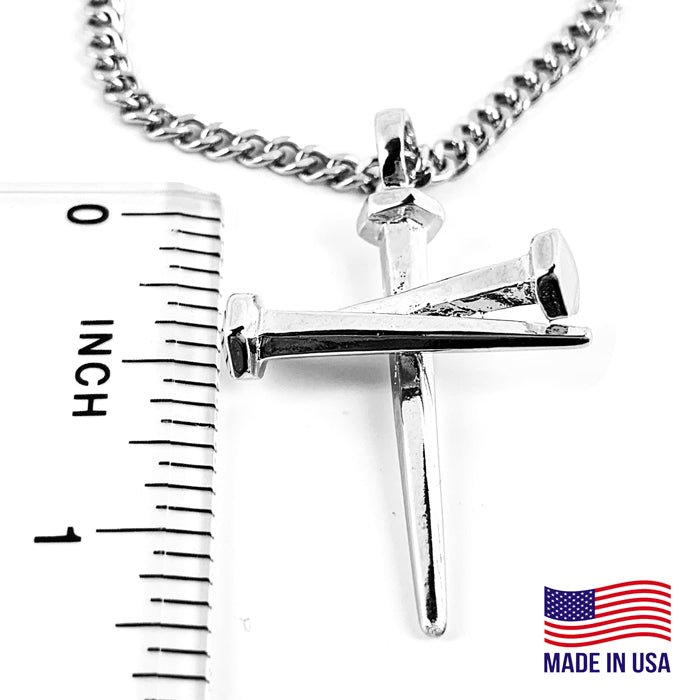 Nail Silver Rhodium Finish Pendant Necklace on Curb Chain - Forgiven Jewelry
