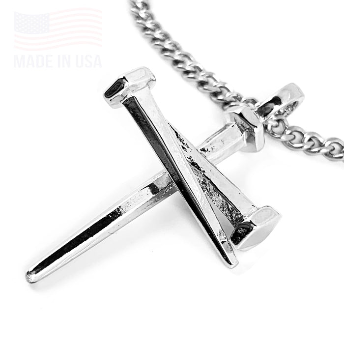 Nail Silver Rhodium Finish Pendant Necklace on Curb Chain - Forgiven Jewelry