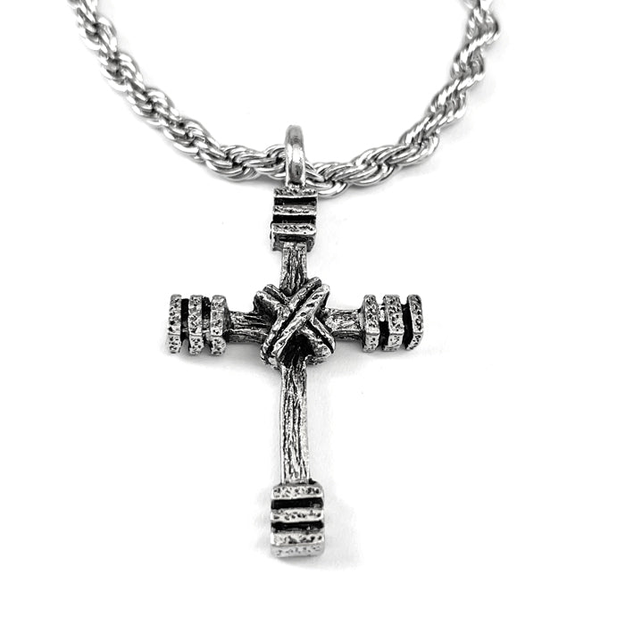 Rugged Cross Antique SilverNecklace Rope Chain - Forgiven Jewelry