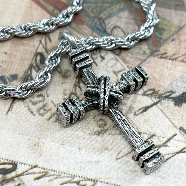 Rugged Cross Antique SilverNecklace Rope Chain - Forgiven Jewelry