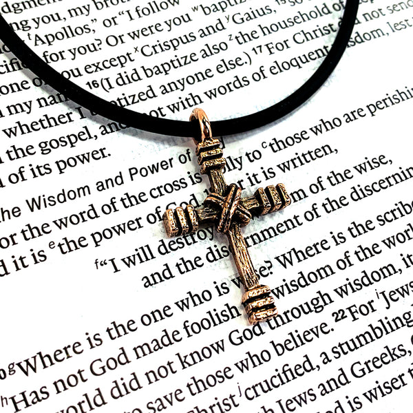 Rugged Cross Necklace Antique Rose Gold - Forgiven Jewelry