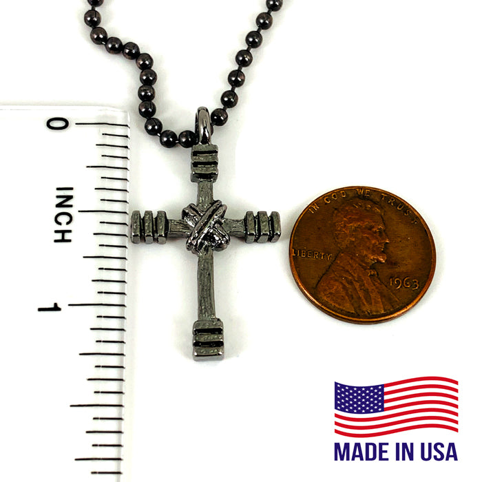 Rugged Cross Necklace Ball Chain Gunmetal Color Finish - Forgiven Jewelry