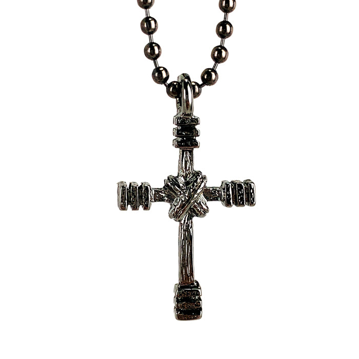 Rugged Cross Necklace Ball Chain Gunmetal Color Finish - Forgiven Jewelry