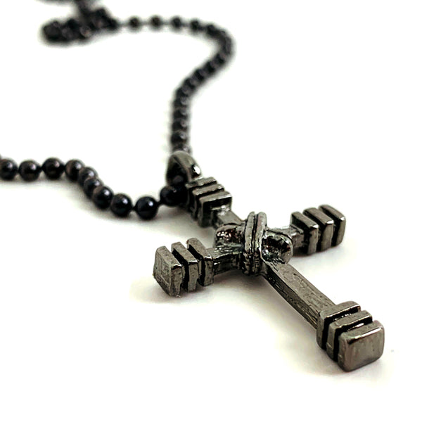 Rugged Cross Necklace Ball Chain Gunmetal Color Finish - Forgiven Jewelry