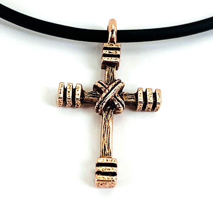 Rugged Cross Necklace Antique Rose Gold Metal Color Finish - Forgiven Jewelry