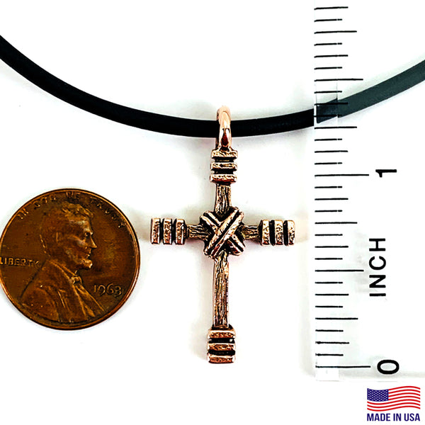Rugged Cross Necklace Antique Rose Gold Metal Color Finish - Forgiven Jewelry