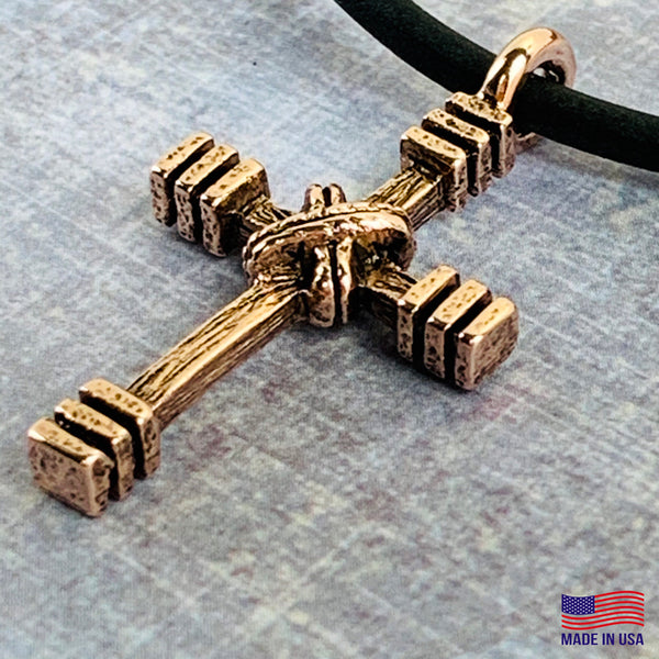 Rugged Cross Necklace Antique Rose Gold Metal Color Finish - Forgiven Jewelry