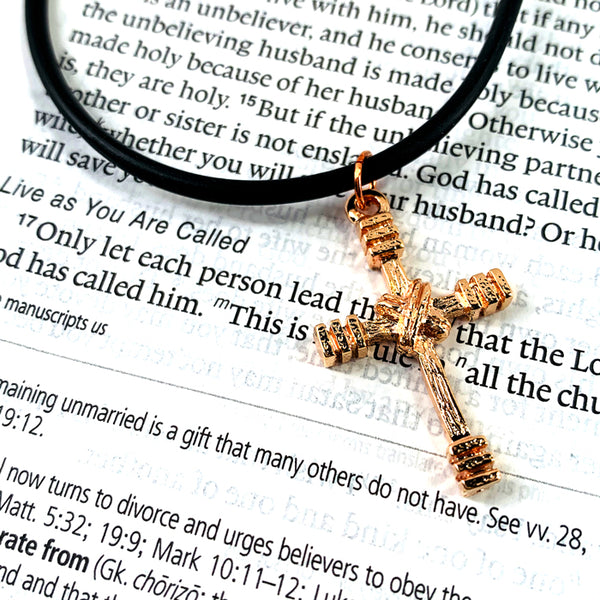 Rugged Cross Necklace Rose Gold Color - Forgiven Jewelry