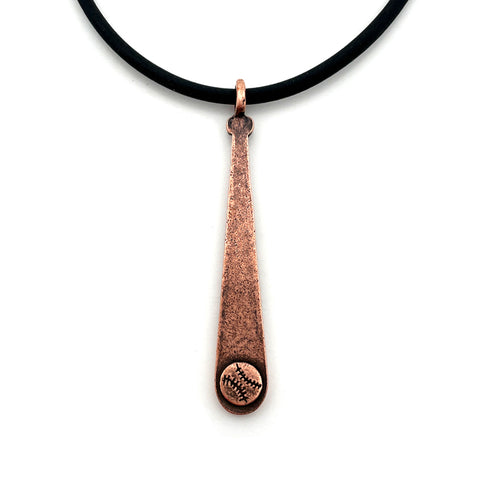 Baseball Softball Bat Necklace Antique Copper On Black Rubber