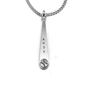 Baseball Softball Customize Name Bat Rhodium Finish Necklace Chain - Forgiven Jewelry