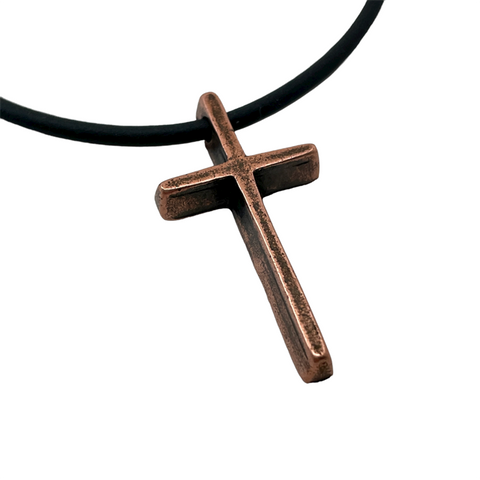 Cross Small Antique Copper Finish Pendant Black Cord Necklace