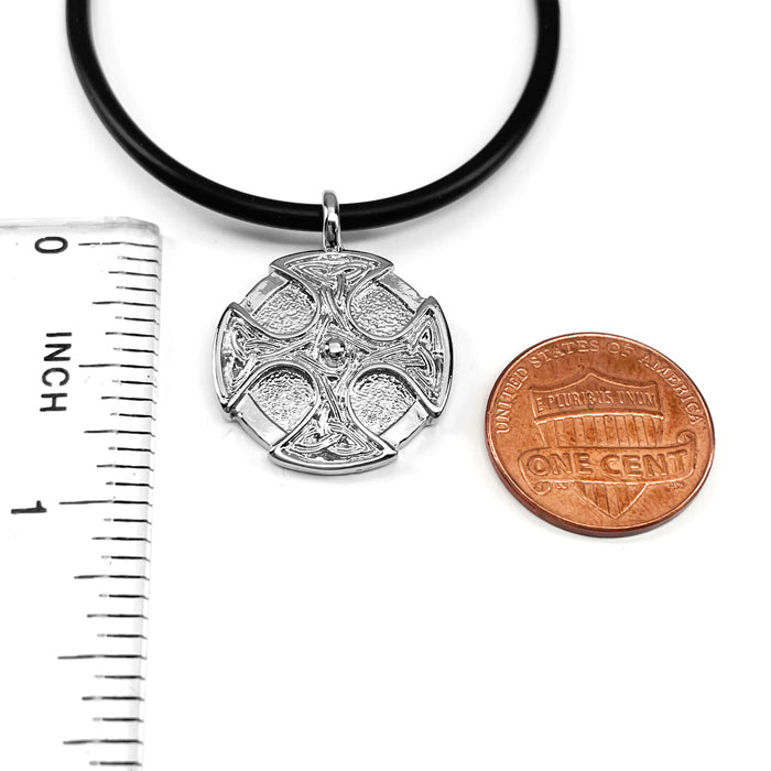 Celtic Cross Trinity Shield Pendant Rhodium Necklace - Forgiven Jewelry