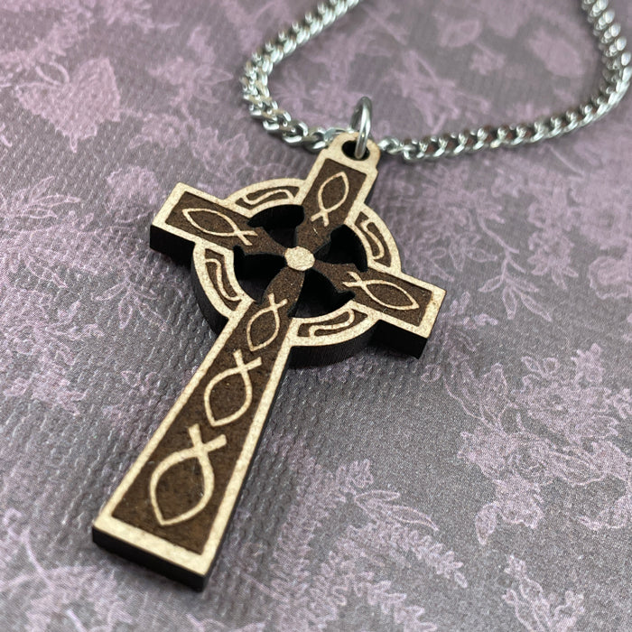 Celtic Wooden Cross Necklace - Cross Woodshop Creations