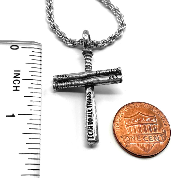 Baseball Bat Cross Small Necklace Rope Chain - Forgiven Jewelry