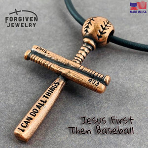 Baseball Bat And Ball Cross Small Necklace Antique Copper - Forgiven Jewelry